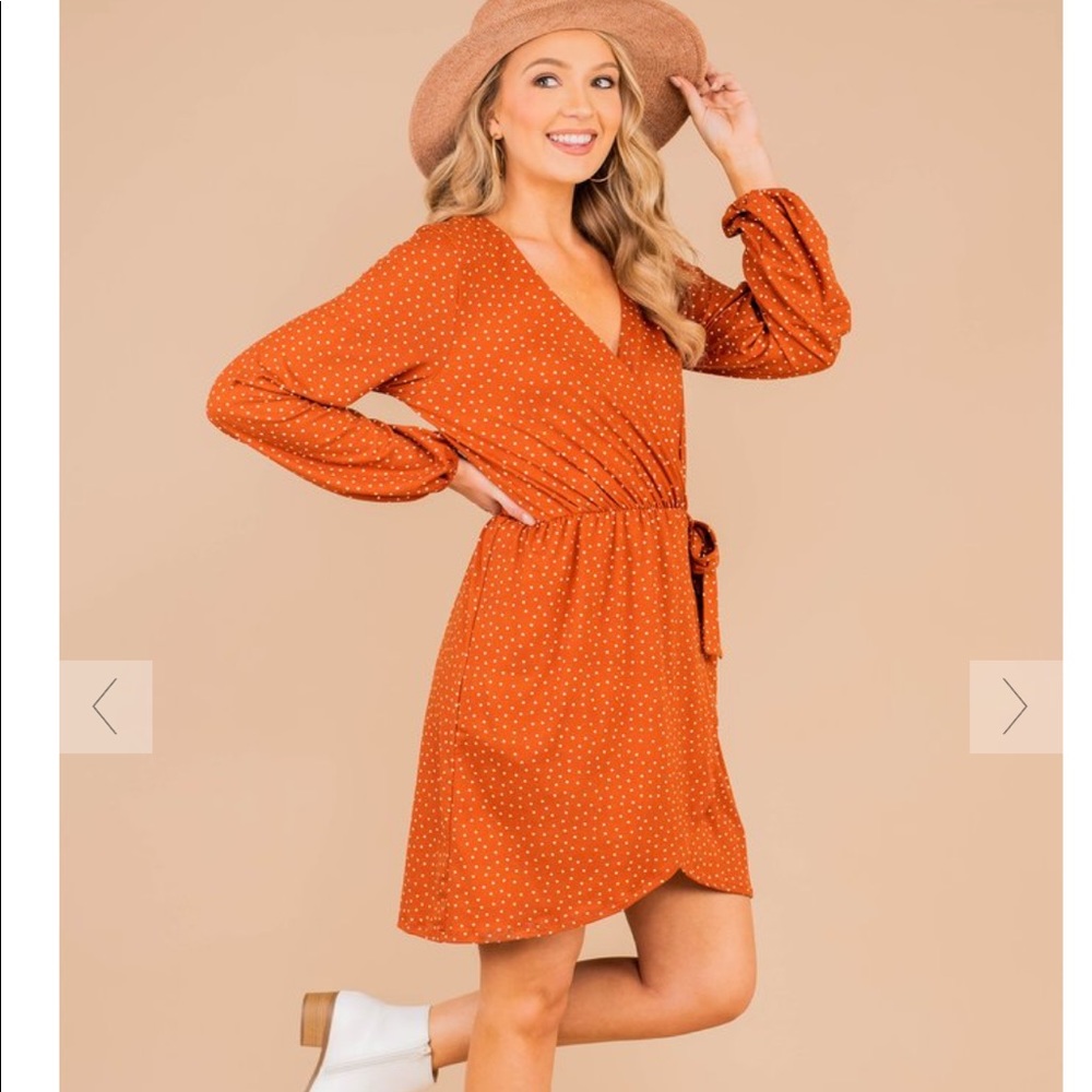 Pink Lily Rust Orange Polka Dot Dress